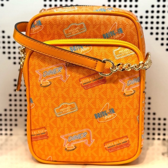 Michael Kors Medium Jet Set Travel NS Chain Xbody Bag Pop Orange Multi - Picture 1 of 7